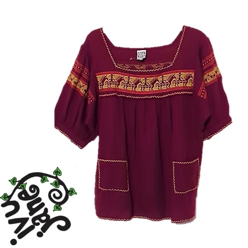 NEW ANTHROPOLOGIE IVY JANE SISTER MARY TRIBAL EMBROIDERED TUNIC XS 🌸